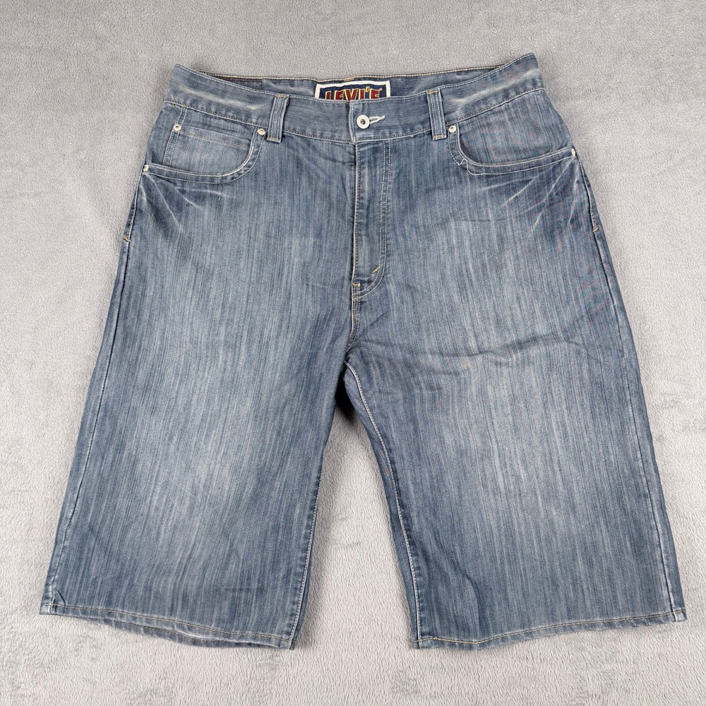 Levis 579 Baggy Denim Shorts Mens 36 Blue Medium Wash Long Skater Jorts W36